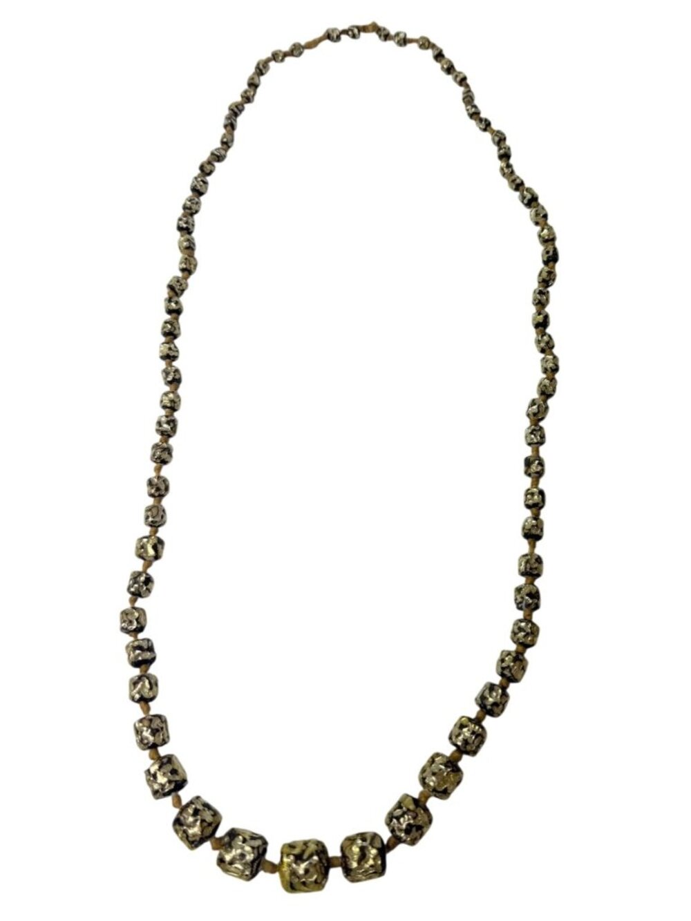 Vintage Murano Chunky Knotted Resin Prayer Bead Necklace Gold Foil Black 32" - Picture 2 of 11
